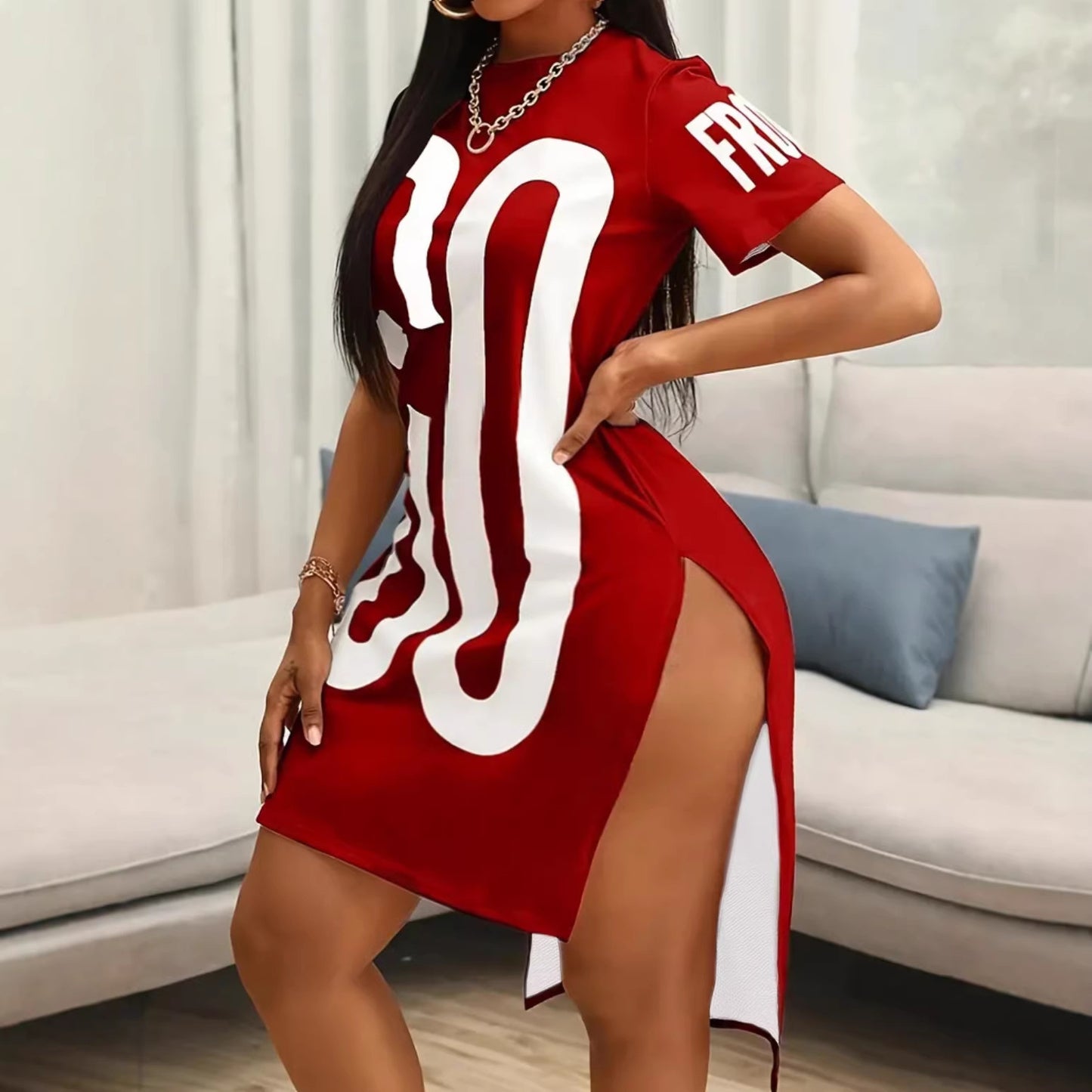 Women's Summer High Waist Letter Print Side Shorts