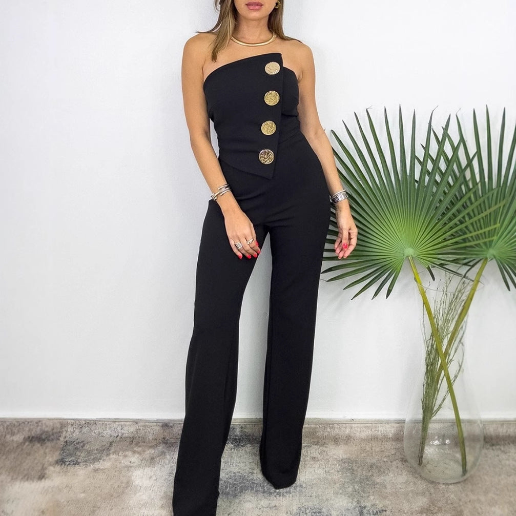 Women's Summer Sexy Tube Fastener Decoration Jumpsuits