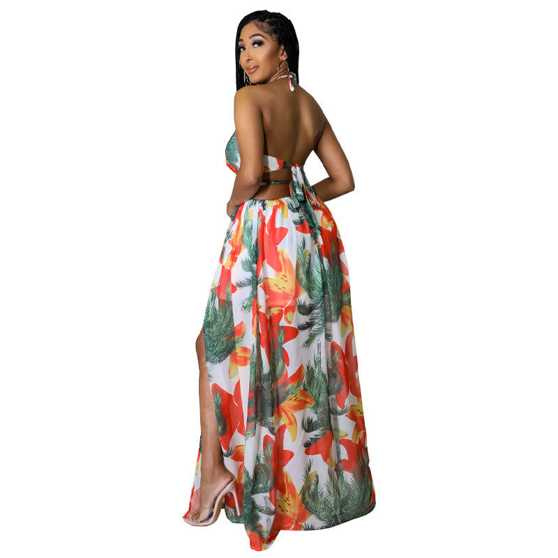 Women's Printed Large Slightly Fat Mid-length Sling Dress