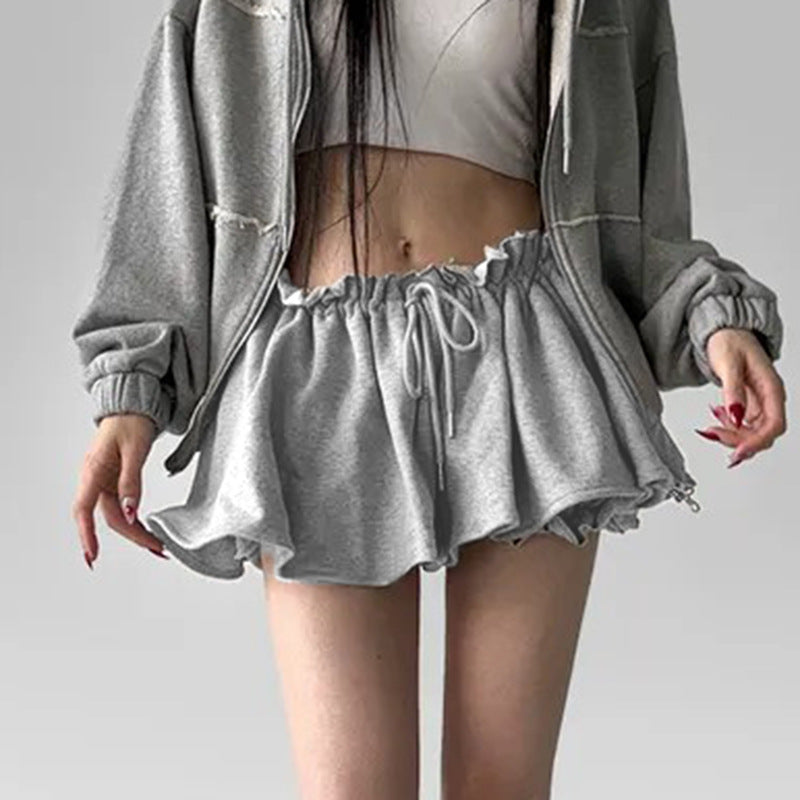 Pure Desire Style Basic Gray Elastic Drawstring Skirts