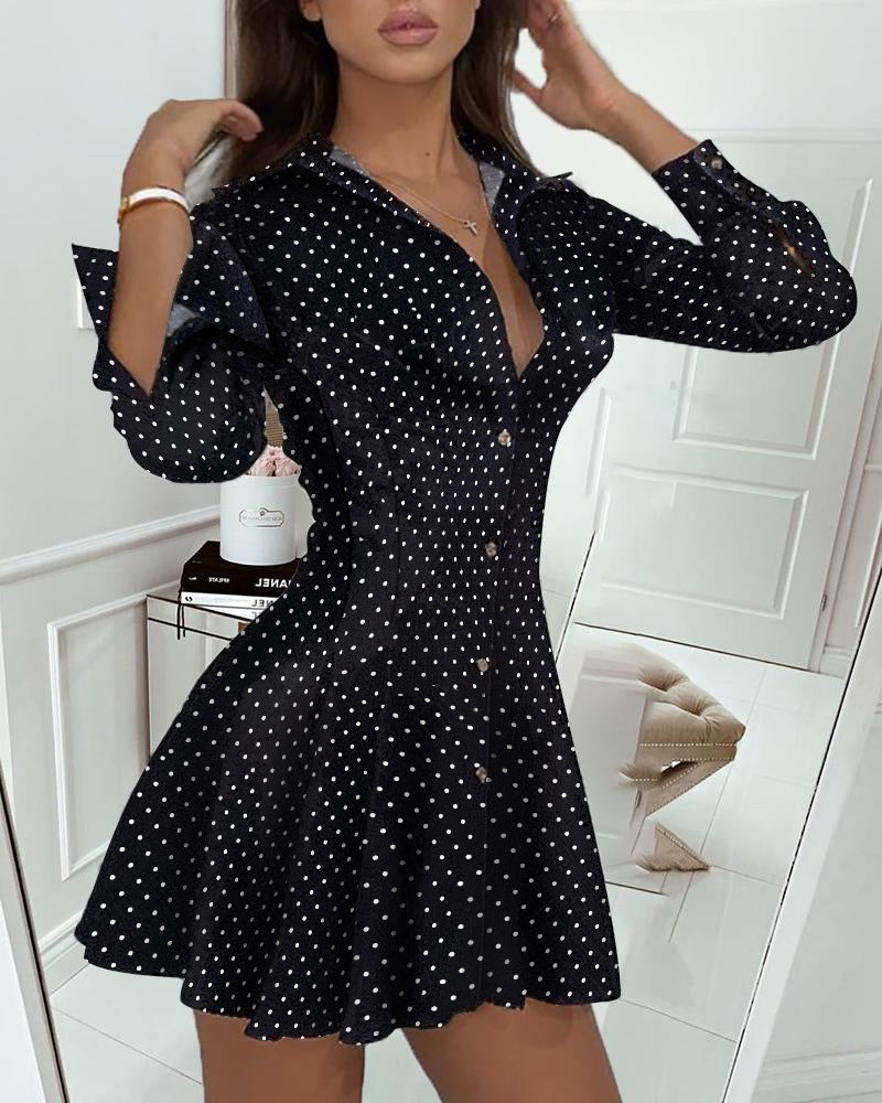 Innovative Lace Stitching Long Sleeve Shirt Dresses