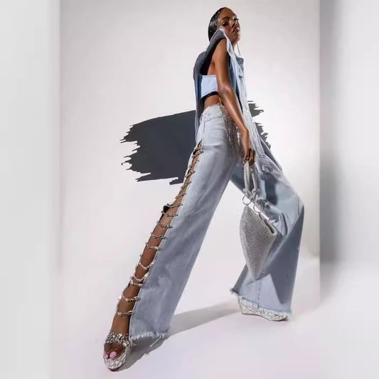 Women's Long Hot Thin Straight Summer Slimming Side Jeans