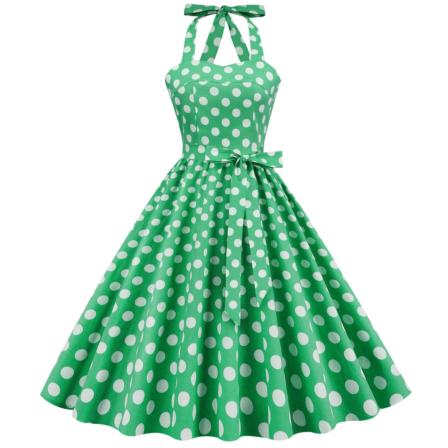 Dots Sexy Lacing Halter Swing Puffy Dress Dresses