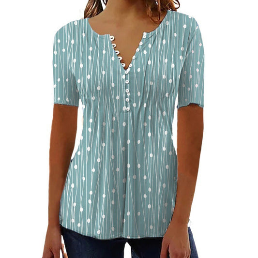 Women's Stylish Polka Dot Short-sleeved Shirt Blouses