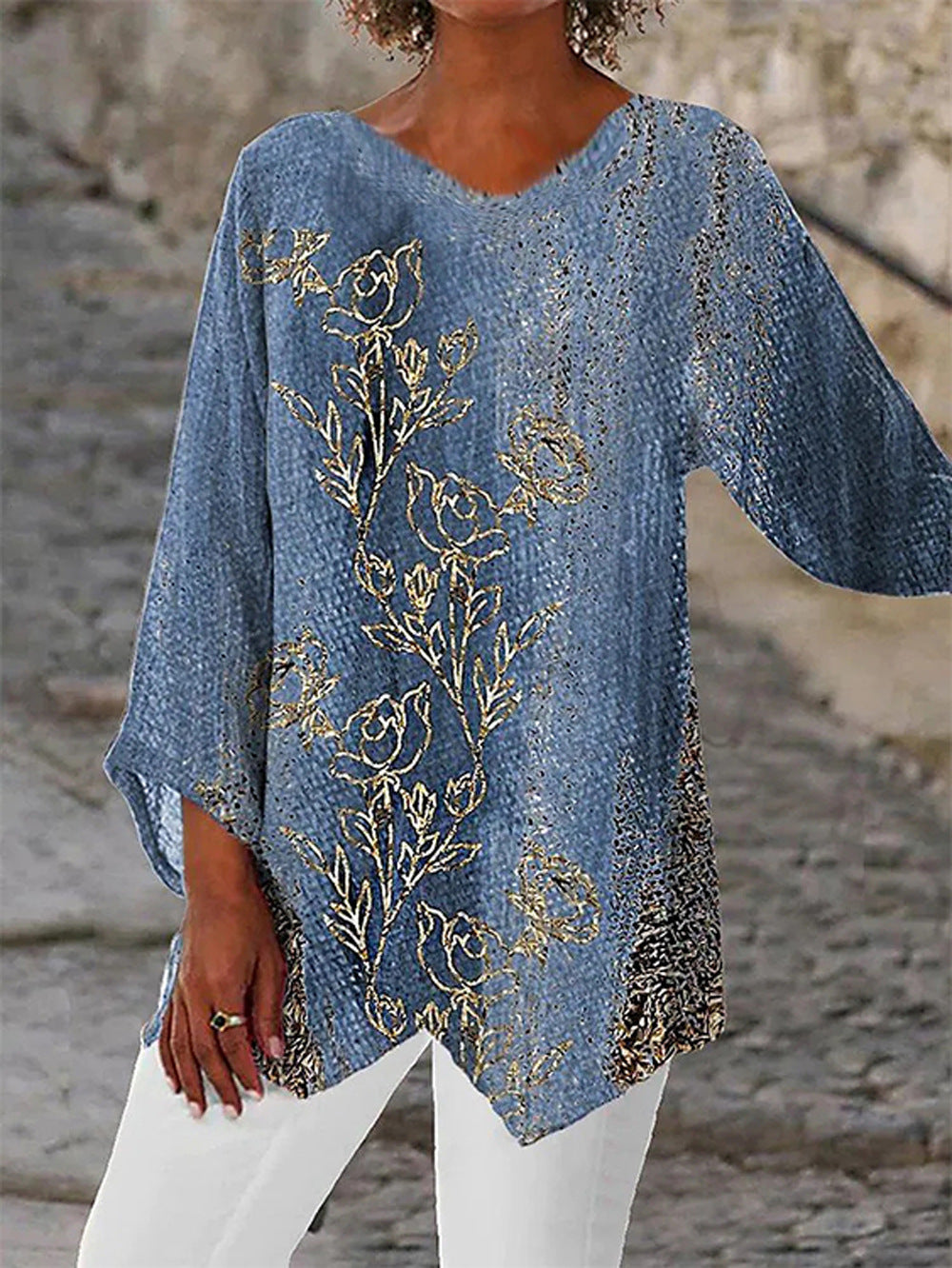 Women's Leisure Loose Irregular Printed Long Sleeve Blouses