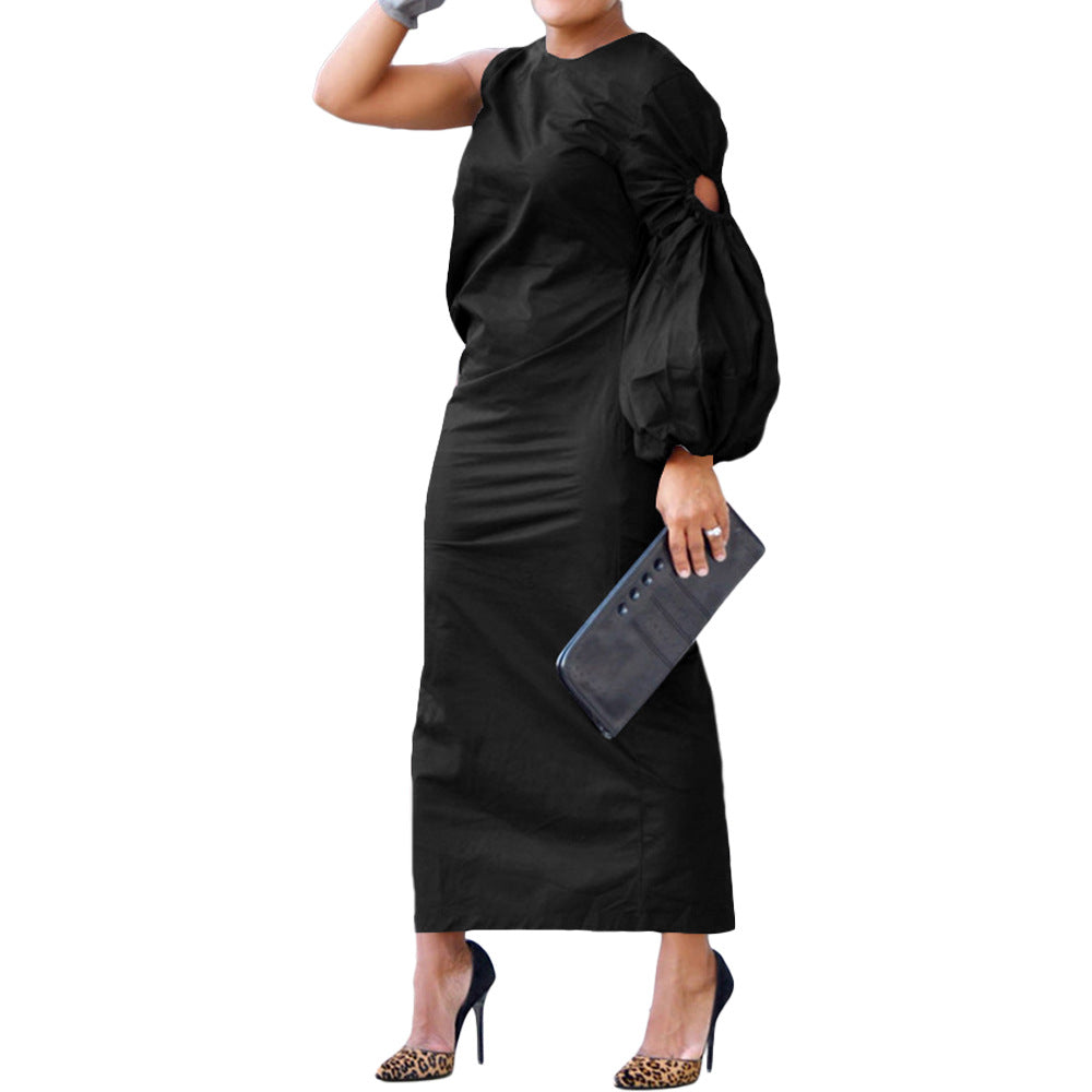 Women's Solid Color Single Sleeve Hollow Out Side Dresses