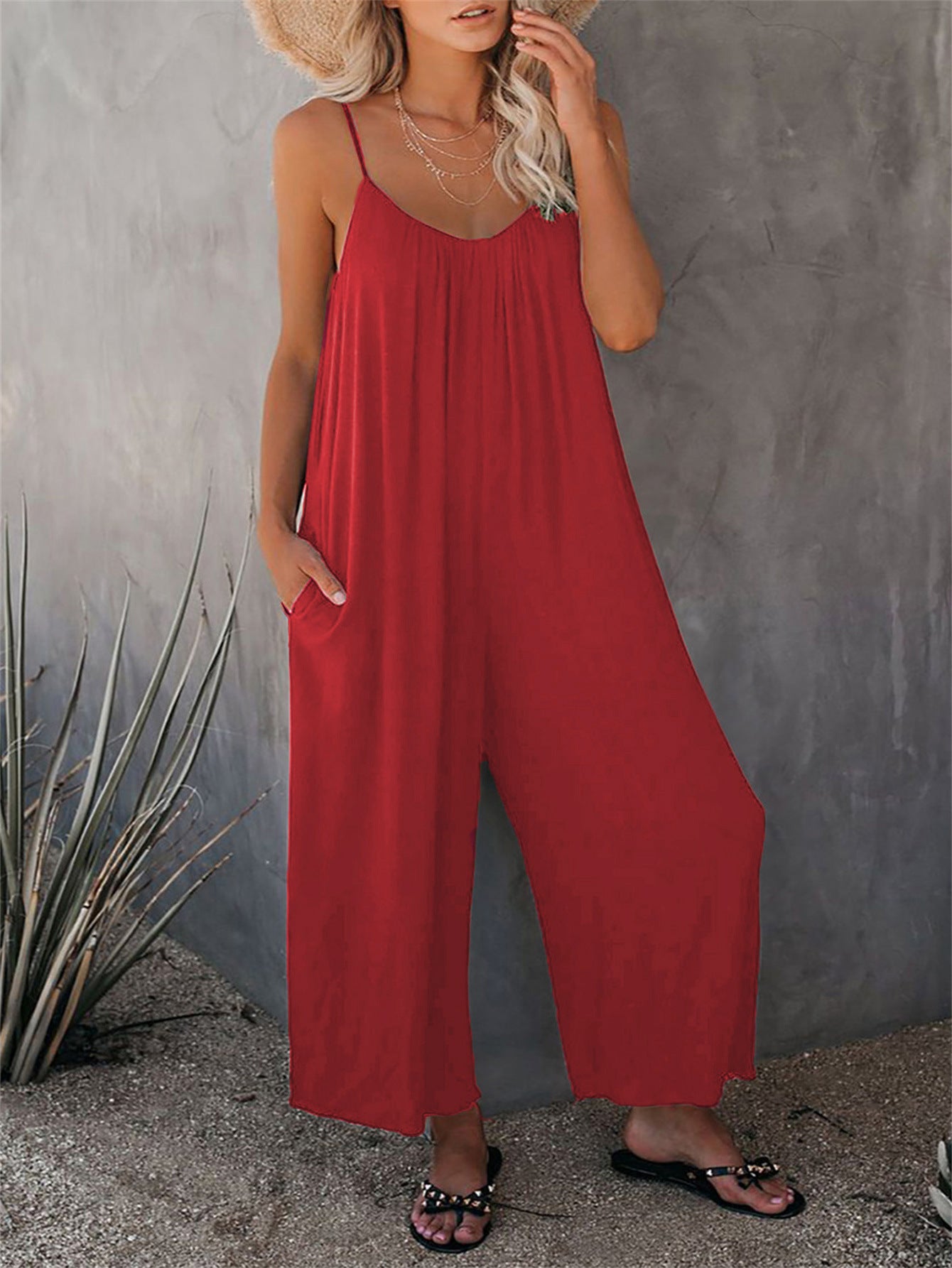 Women's Summer Trousers Solid Color Pocket Loose Pants