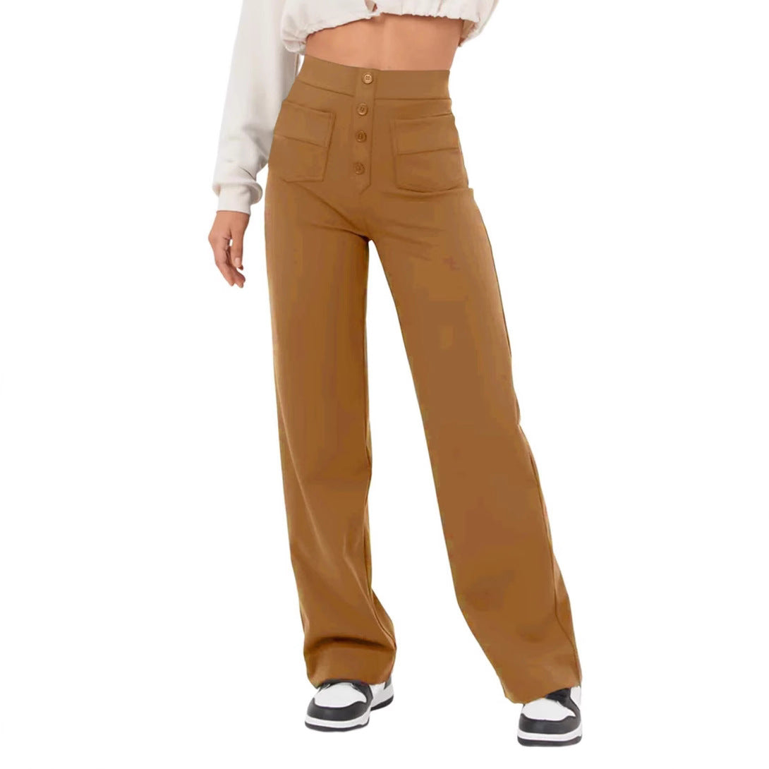 Women's Wear High Waist Button Elastic Loose Pants