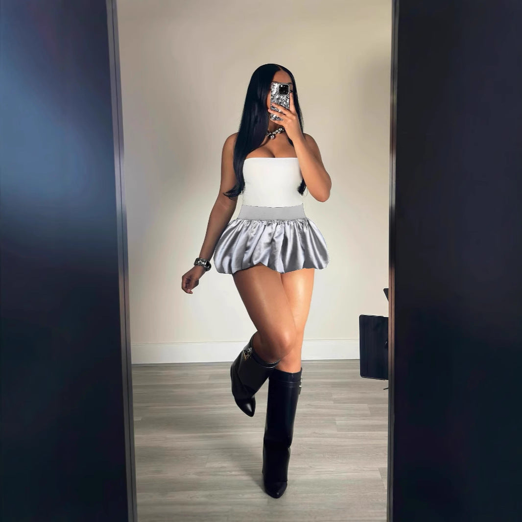 Bright Mini Pleated Puffy Solid Color Skirts