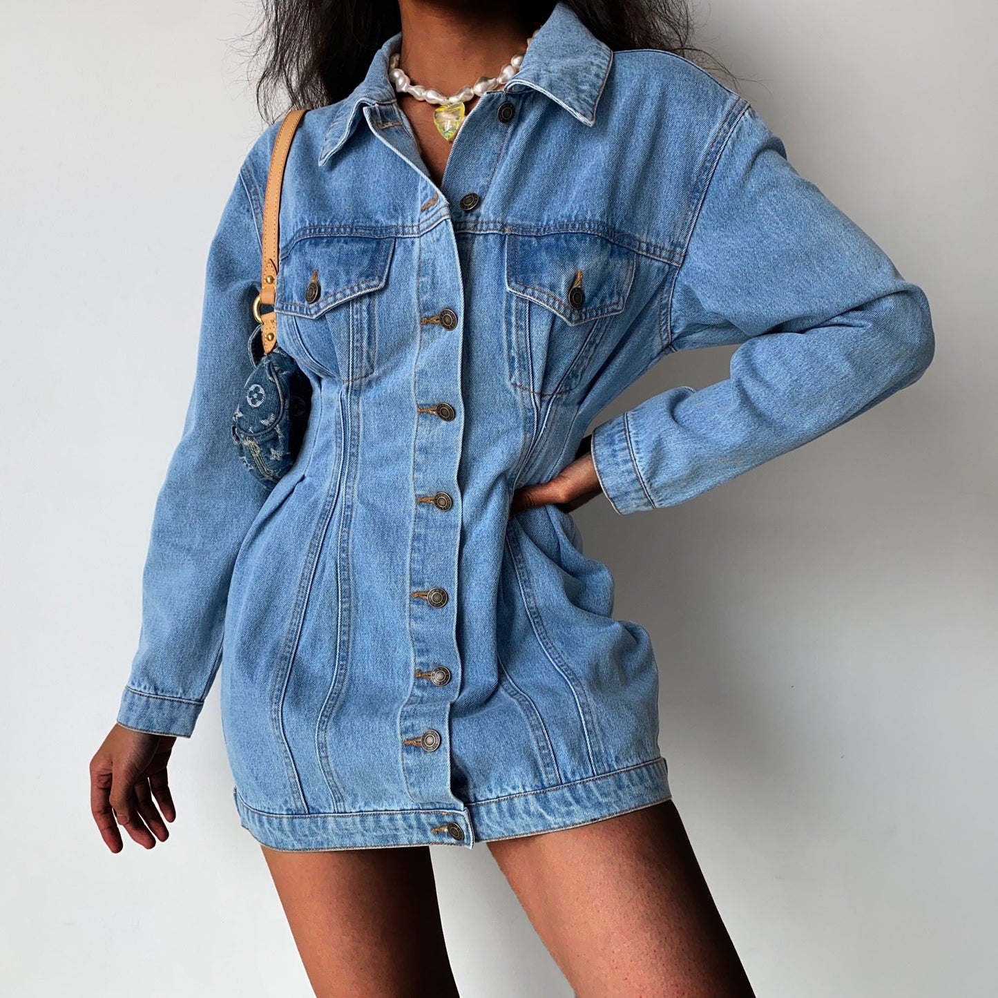 Pleated Long Sleeve Cowboy Siamese Dress Dresses