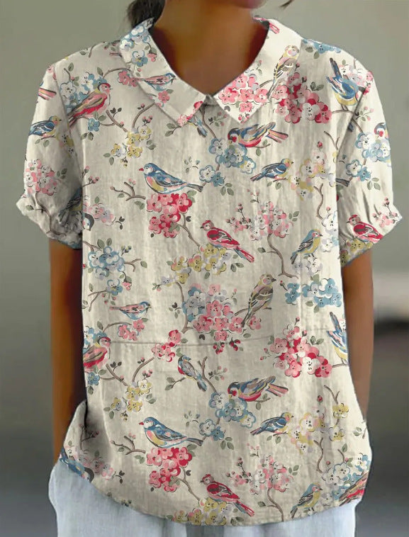 Fashion Summer Style Sleeve Printed Pullover Blouses