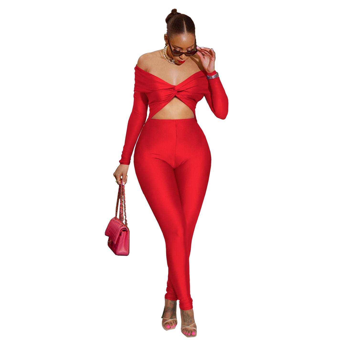 Women's Twist Navel Sexy High Waist Long Jumpsuits