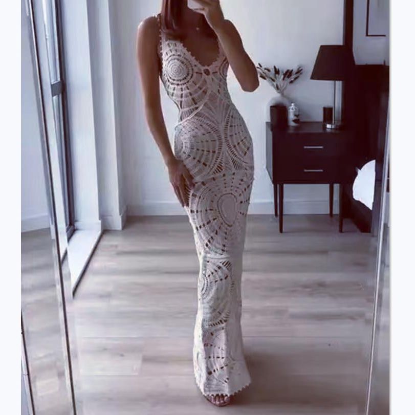 Women's Beach Dress Knitted Hollow Out Low-cut Dresses