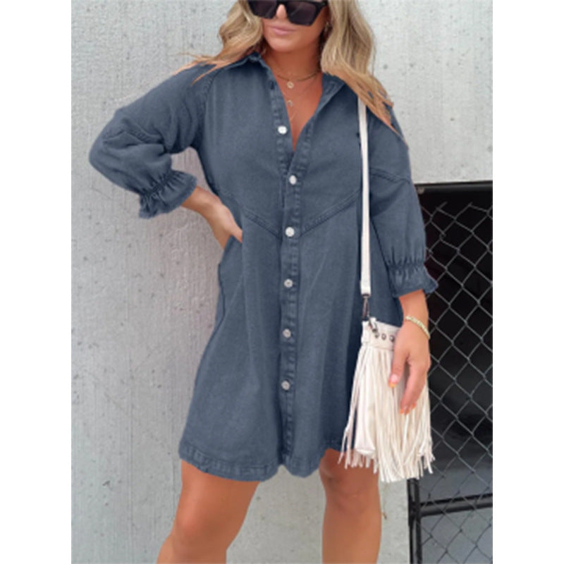 Shirt Denim Lantern Sleeve Loose Dress Skirts