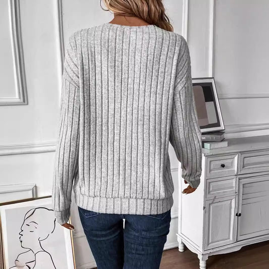 Women's Long Sleeve Knitted T-shirt Casual Solid Blouses