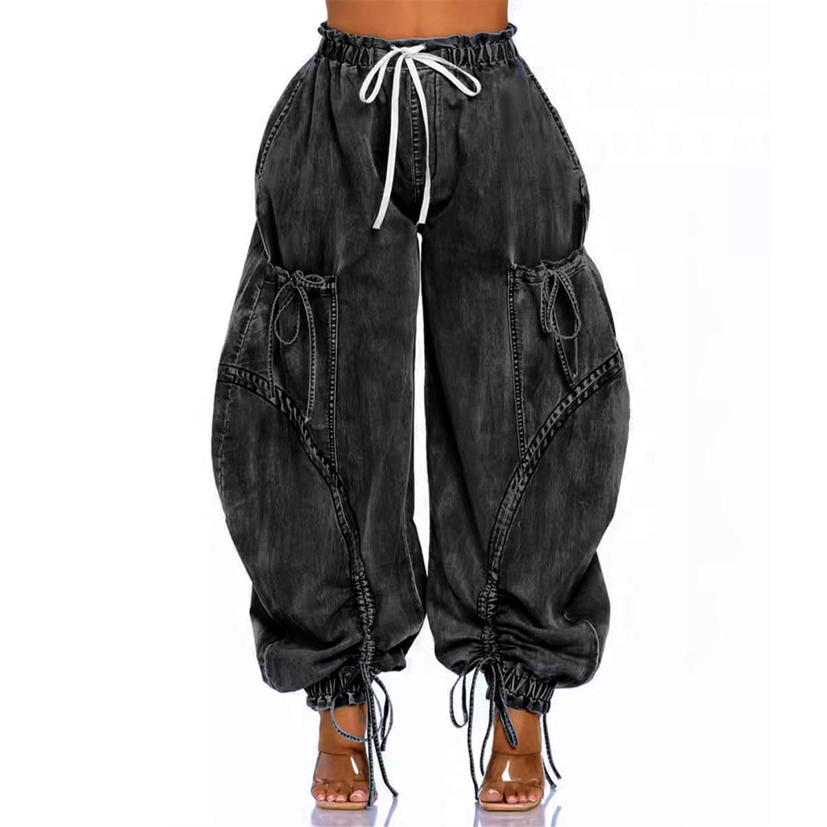 Women's Elastic Waist Drawstring Bow Loose Slimming Jeans