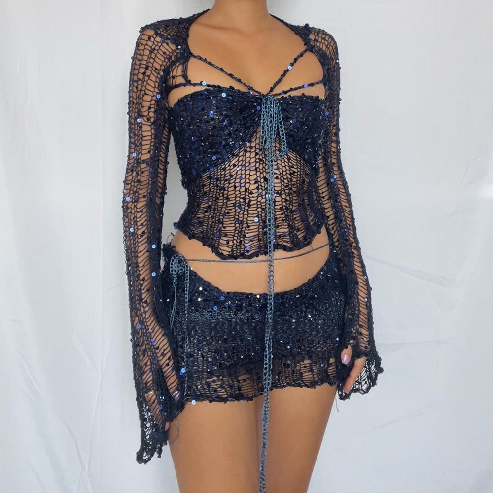 Women's Glamorous Creative Sequin Knitted Three-piece Suits