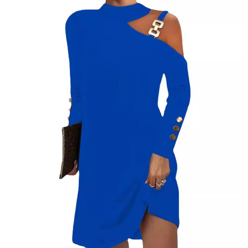 Women's Autumn Simple Metal Buckle Halter Button Dresses