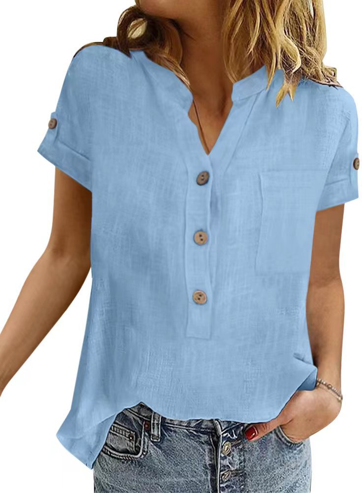 Women's Summer Retro Patchwork Cotton Linen Shirt Shorts