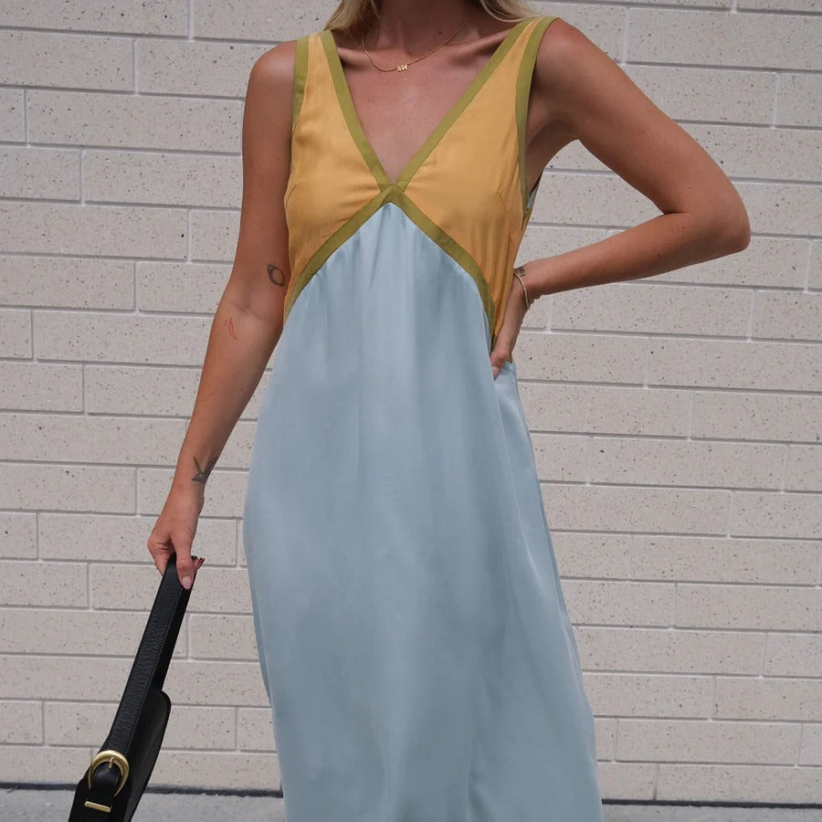 Fashion Sleeveless Color Matching Large Swing Dresses
