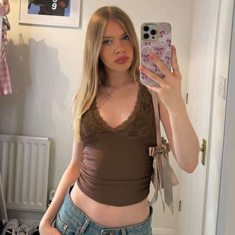 Sexy Hot Stitching Lace Halter Sling Tops