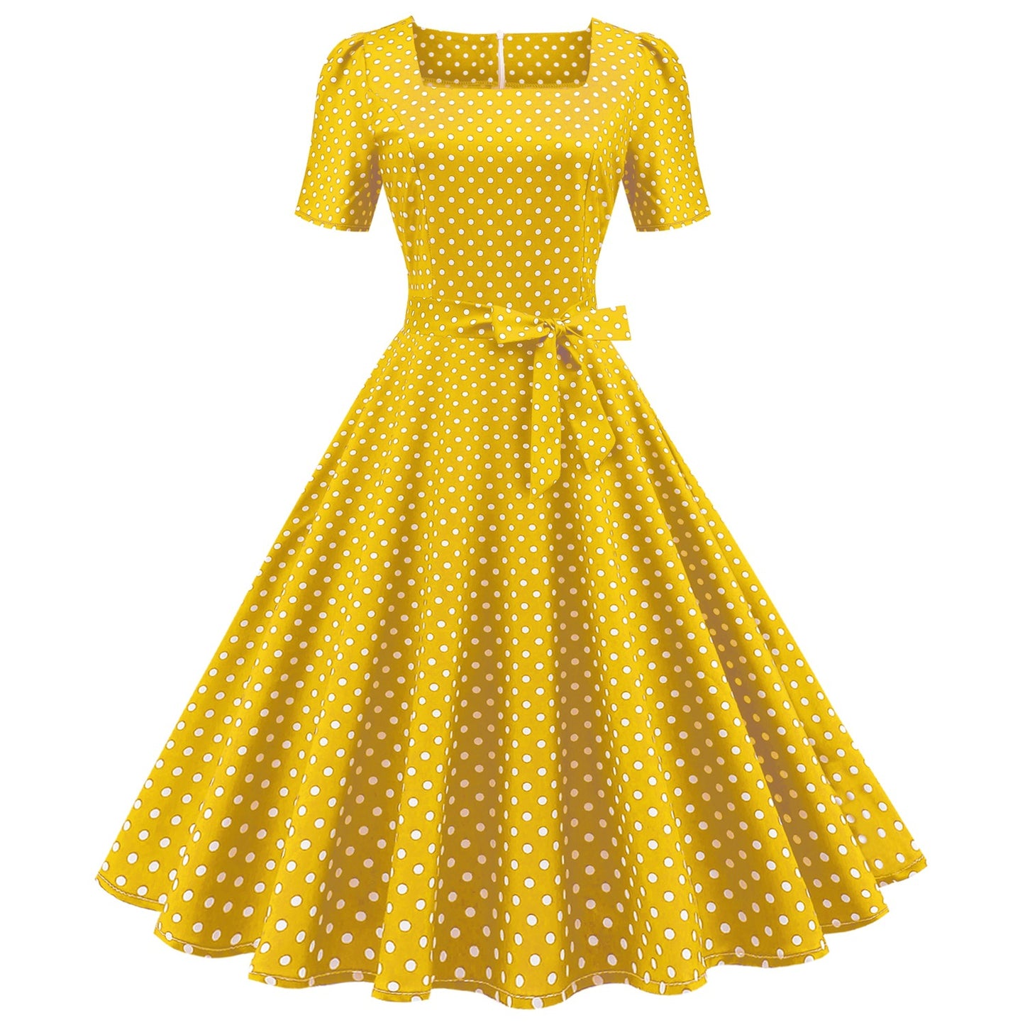 Women's Temperament Square Collar Sleeve Polka Dot Dresses