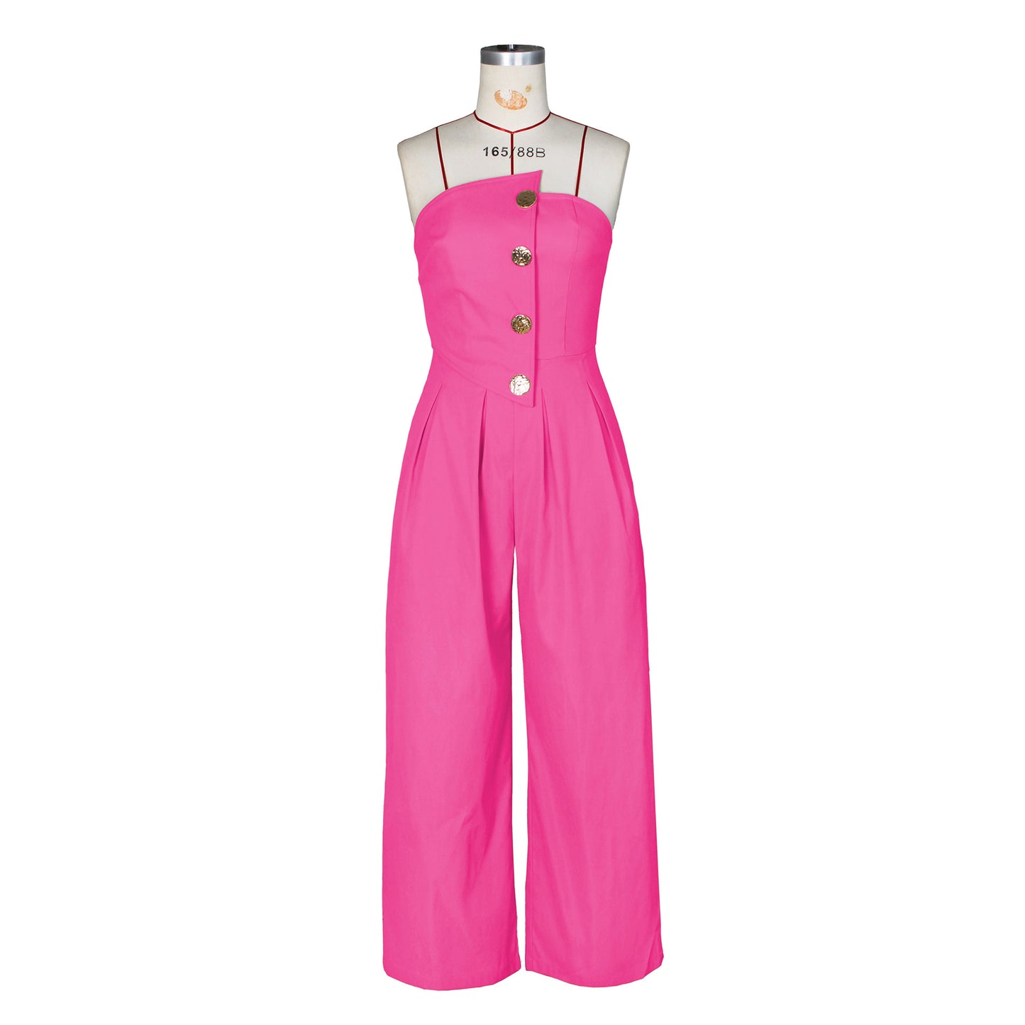 Women's Wear Sexy Tube Sleeveless Metal Button Jumpsuits