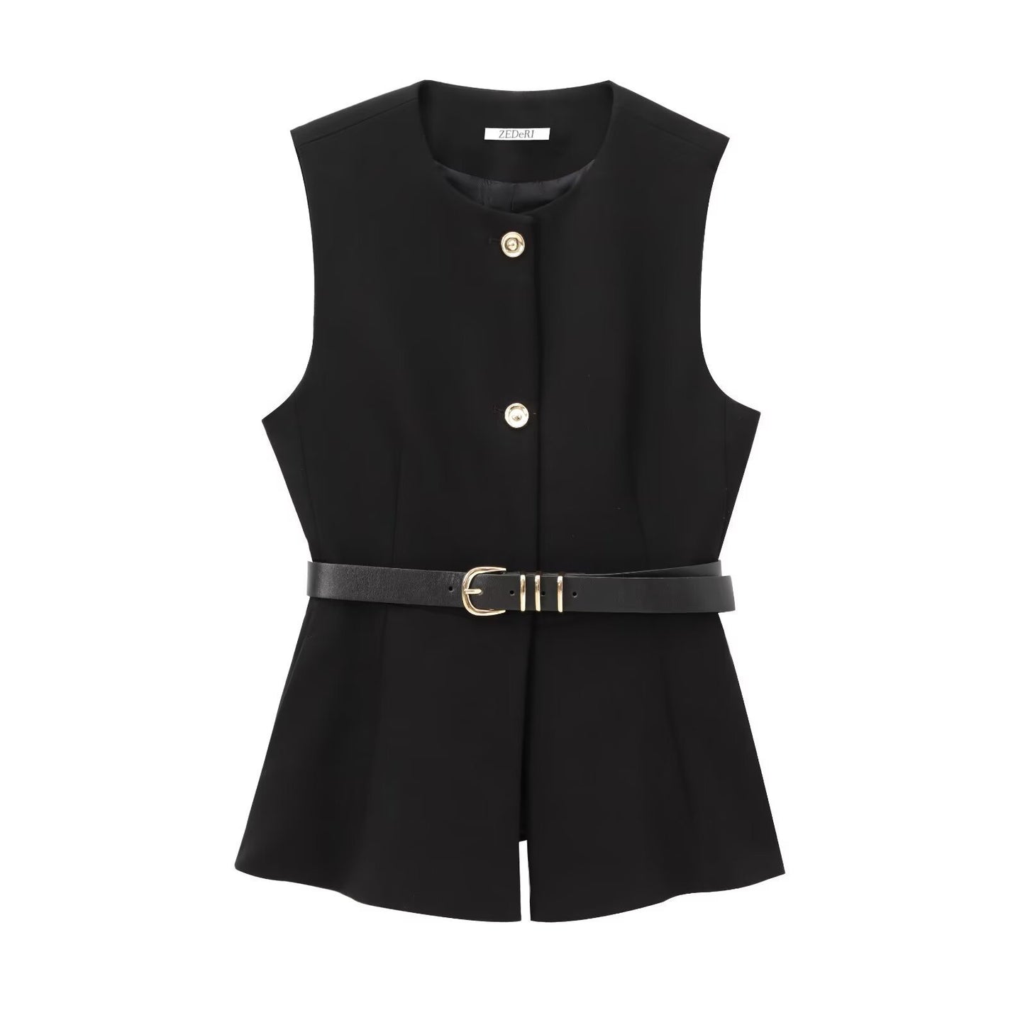 Women's Spring Round Neck Sleeveless With Belt Tops