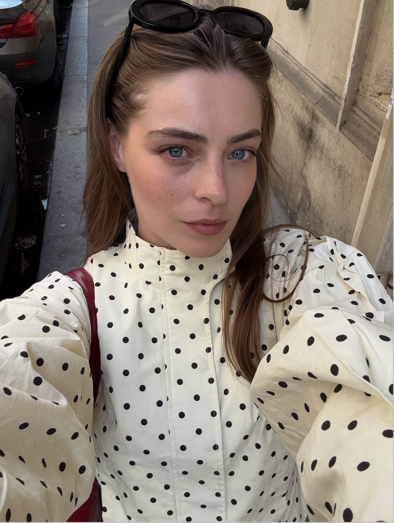 Women's Polka Dot Print Stand Collar Long Coats