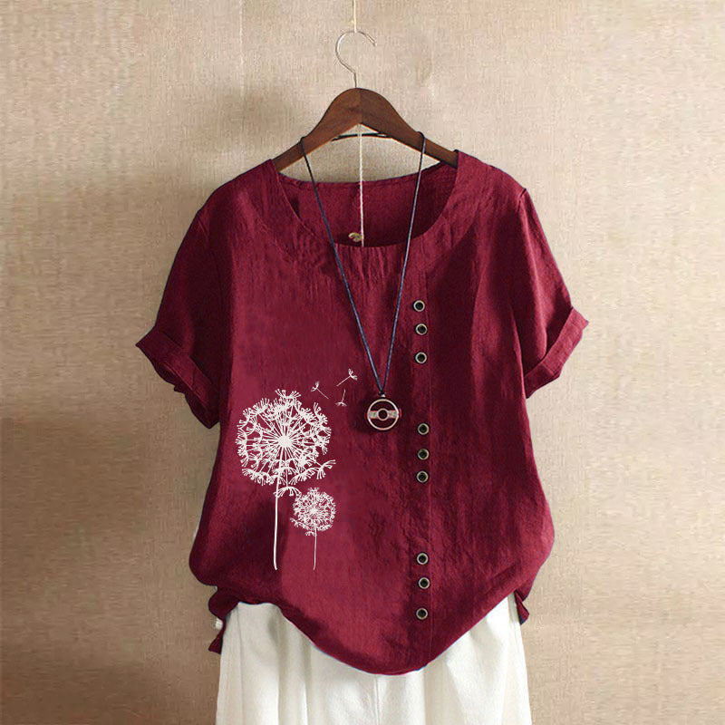 Women's Retro Large Casual Loose Cotton Linen Sleeve Blouses