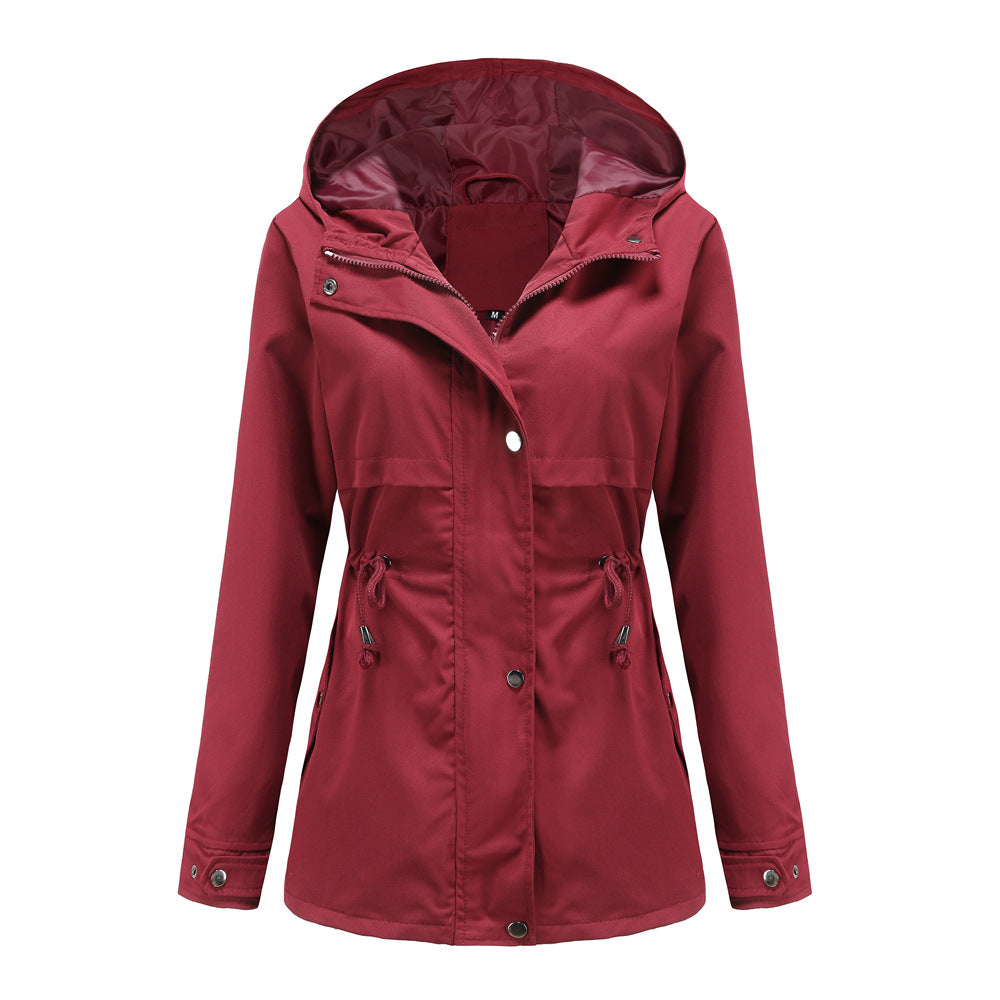 Women's European Raincoat Mid-length Hooded Thin Trench Coats