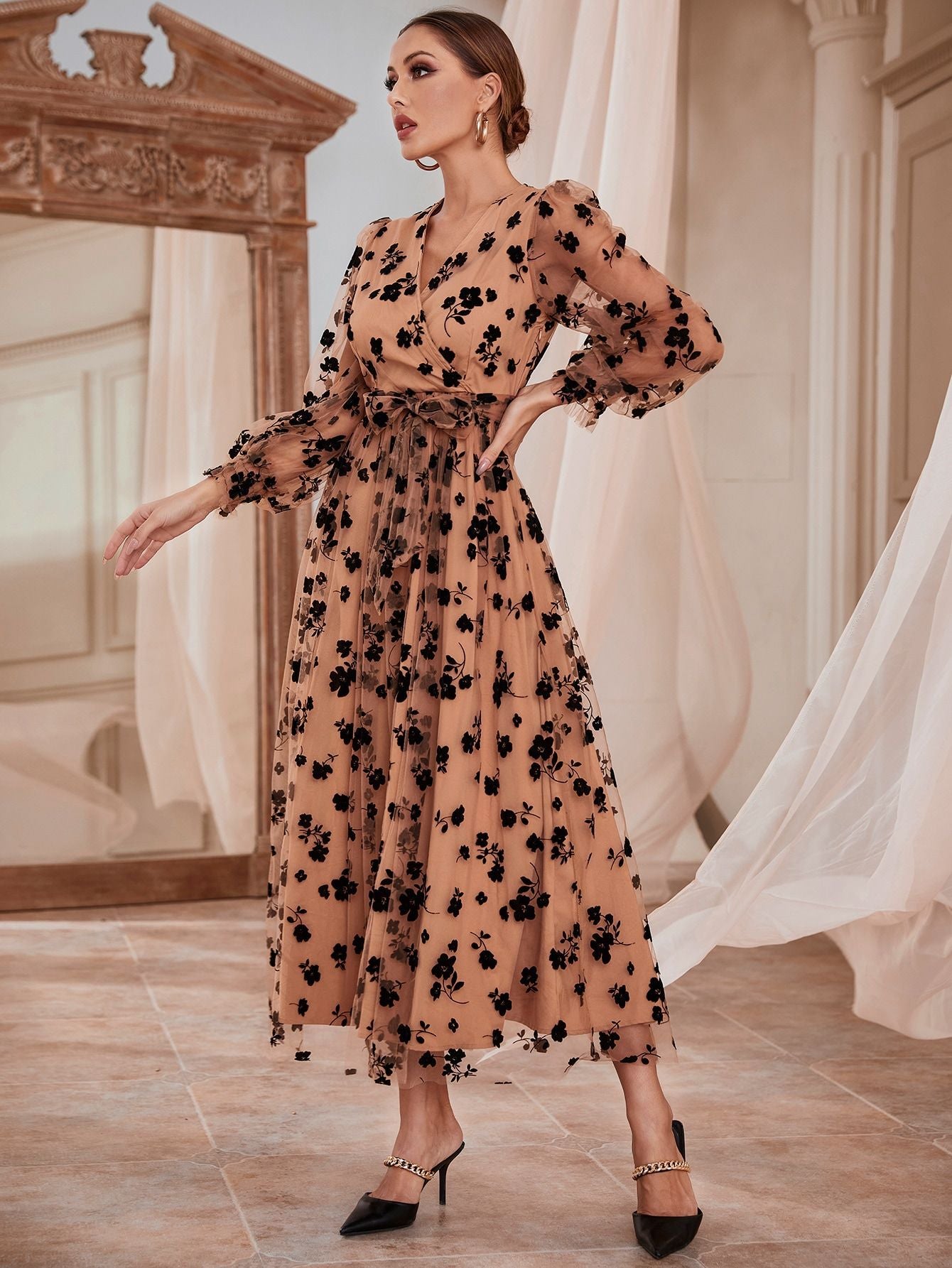 Women's Casual Autumn Elegant High Waist Mesh Dresses
