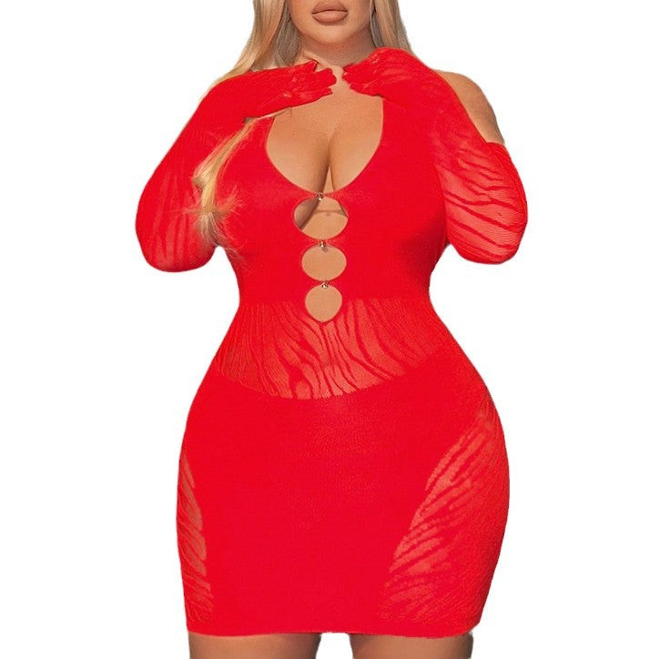 Women's Binding Diamond Oversleeve Hollow Sexy Hot Sheath Dress