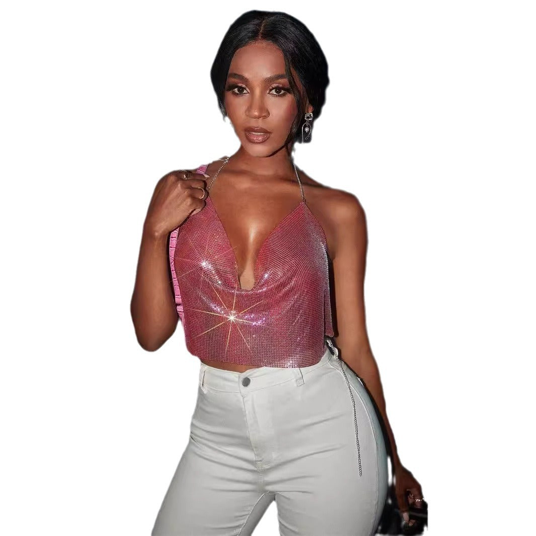 Sequined Sexy Deep V Swimsuit Backless Tops