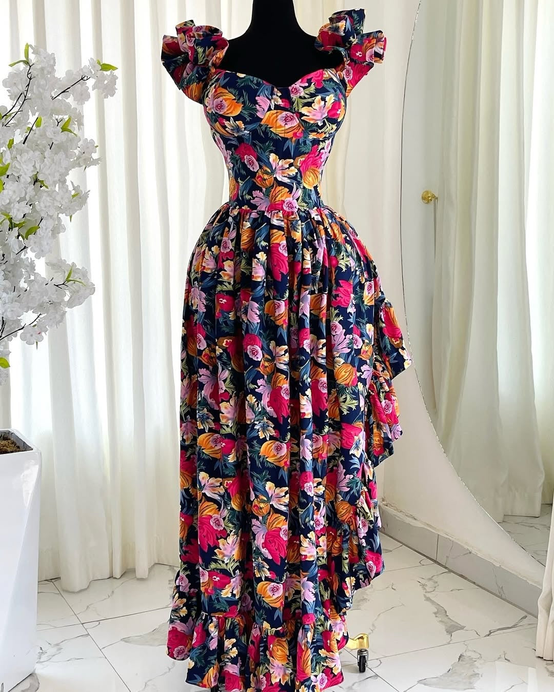 Women's Spring Fashion Print Lace Sleeve Irregular Dresses
