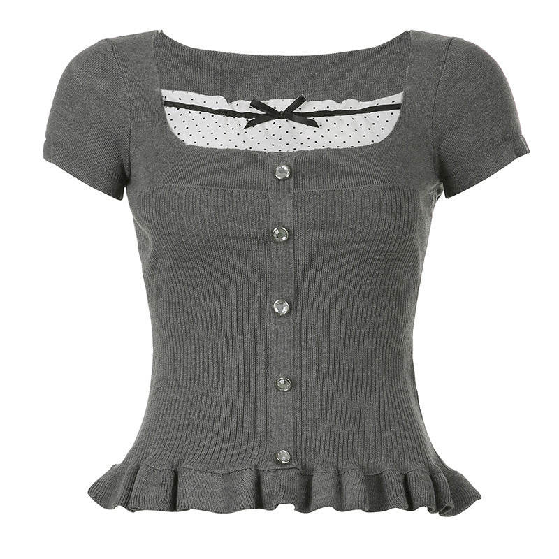 Women's Two-piece Vintage Woolen Square Collar Sleeve Shorts