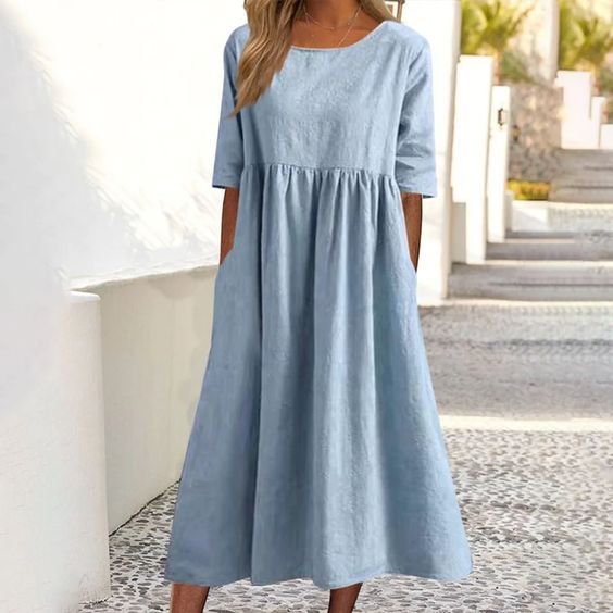 Neck Sleeve Large Casual Loose Long Dresses