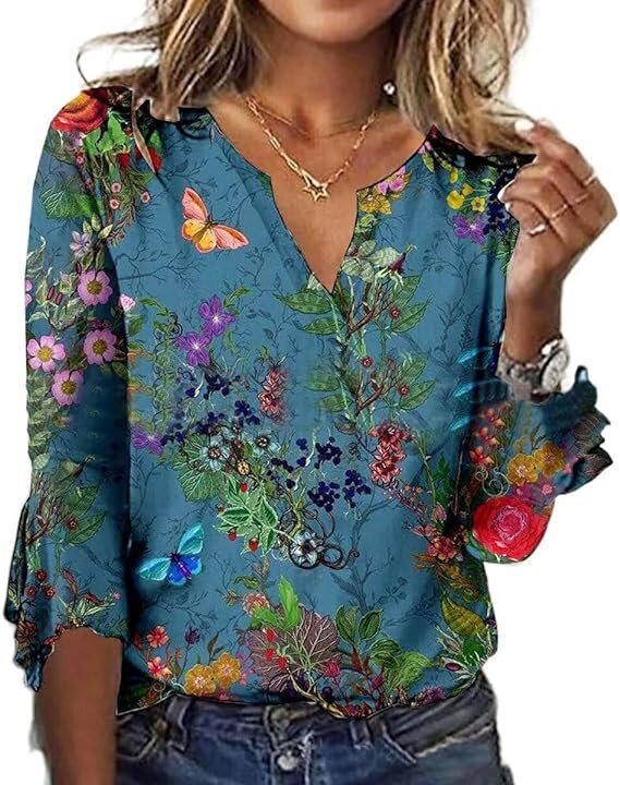 Women's Long-sleeved Printed Ethnic Fashion T-shirt Blouses
