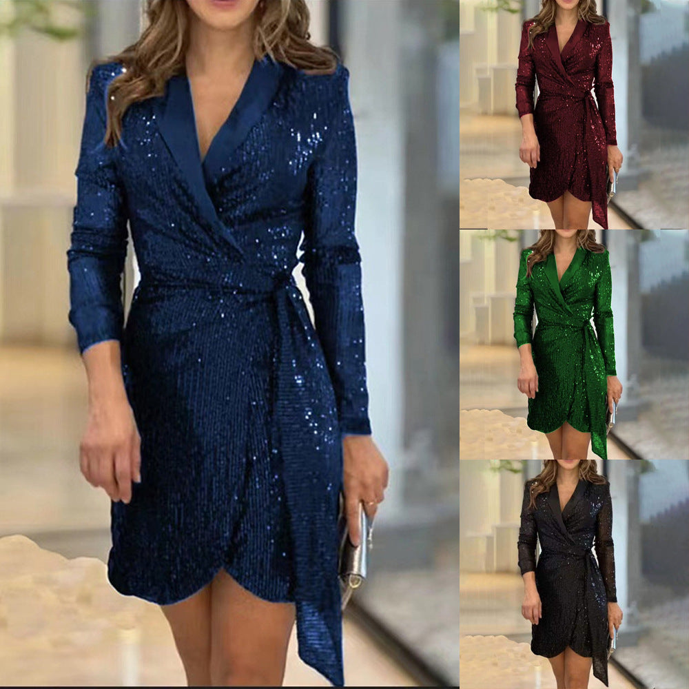 Women's Fashion Sexy Waist Trimming Sequined Collar Skirts