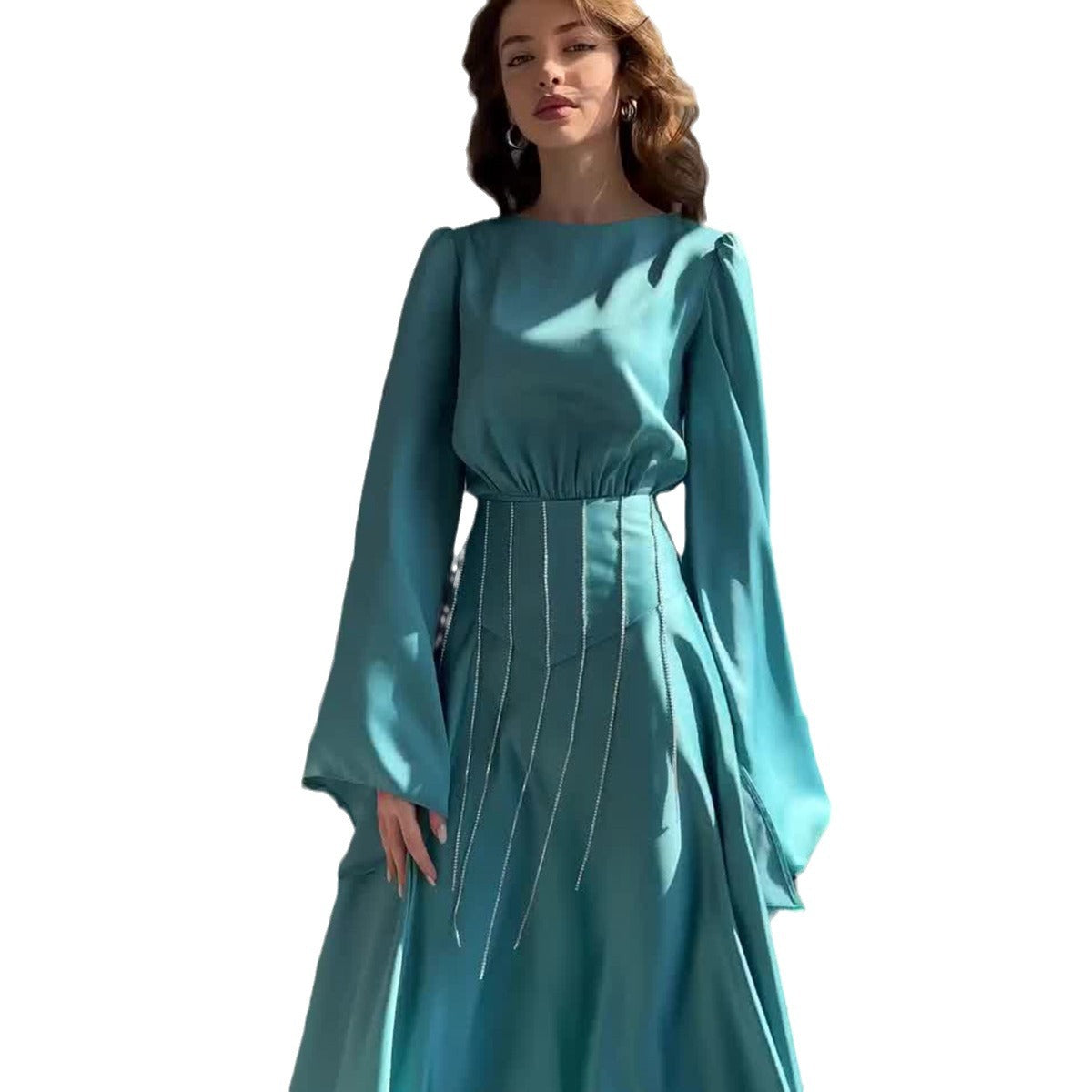 Autumn Diamond Slimming Flared Sleeves Large Dresses