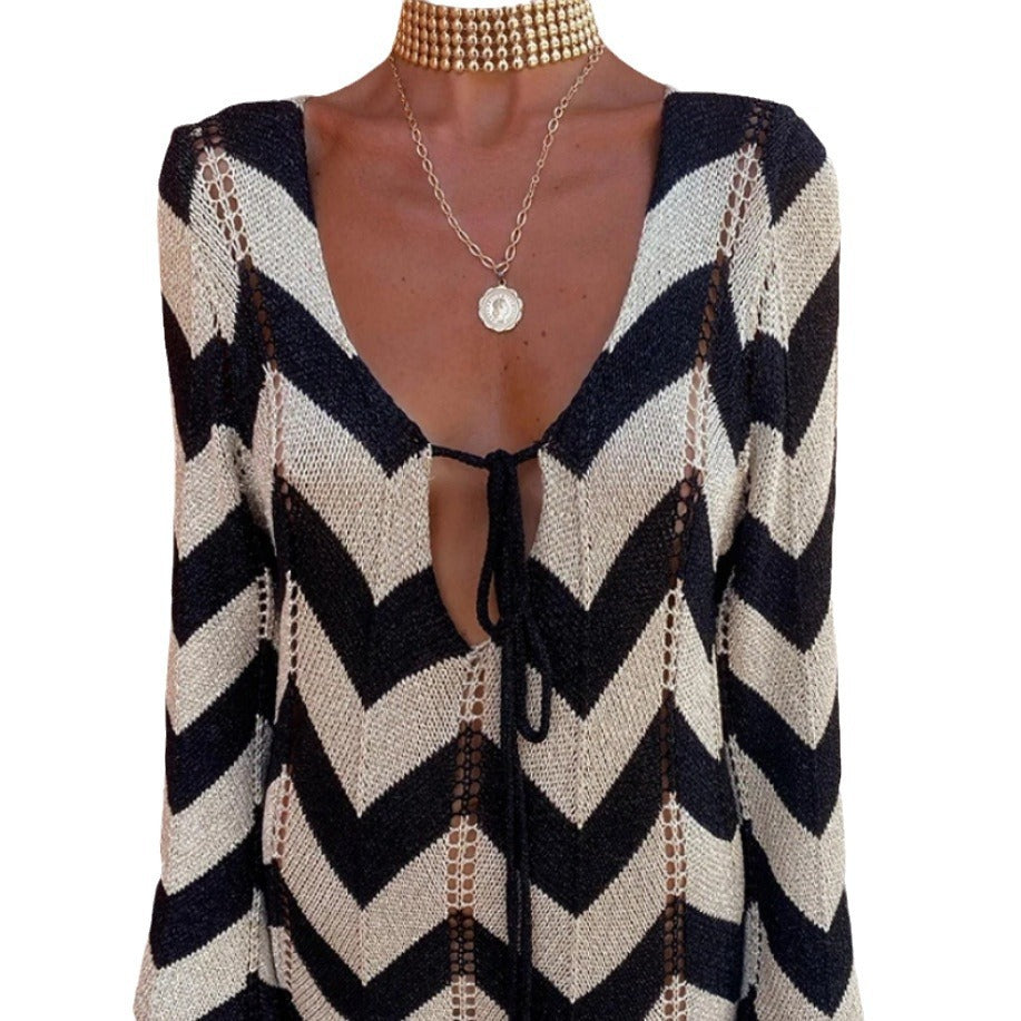 Women's Sleeve Hollow High Waist Zebra Pattern Dresses