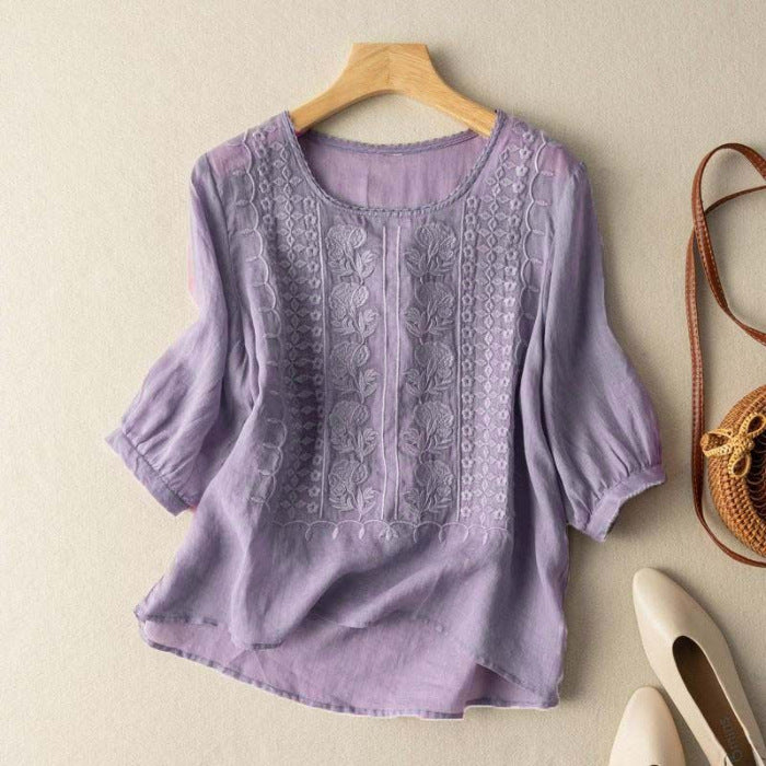 Women's Sleeve Artistic Retro Embroidery Elegant Breathable Blouses