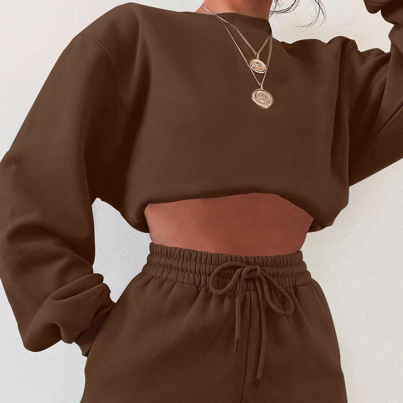 Women's Crew Neck Pullover Sweatshirt College Two-piece Suits