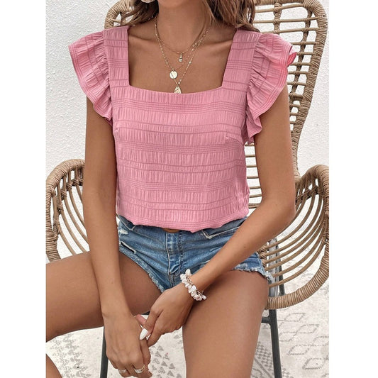 Women's Classy Square Collar Ruffled Shirt Blouses