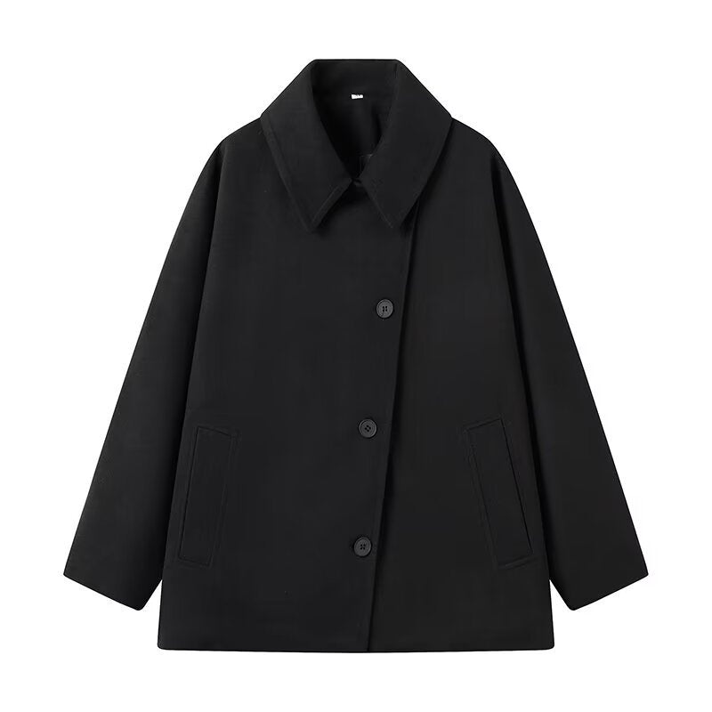 Women's Refined Lapel Long Sleeve Single-breasted Loose Coats