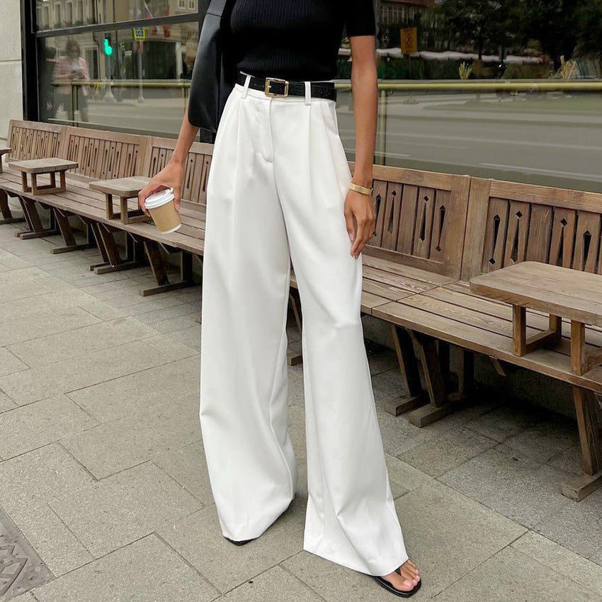 Women's White Trousers Fashionable Simple Casual Loose Clothing