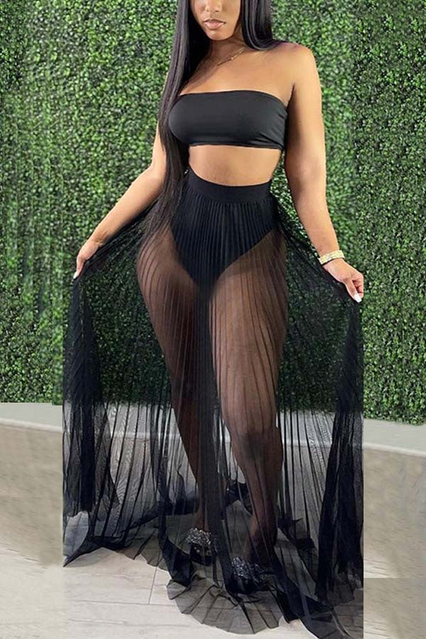 Women's Sexy Mesh Pleating Three-piece Dress Suits