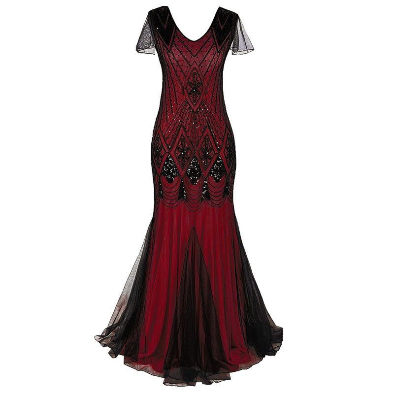 Women's Retro Sequined Dress Banquet Light Luxury Evening Dresses