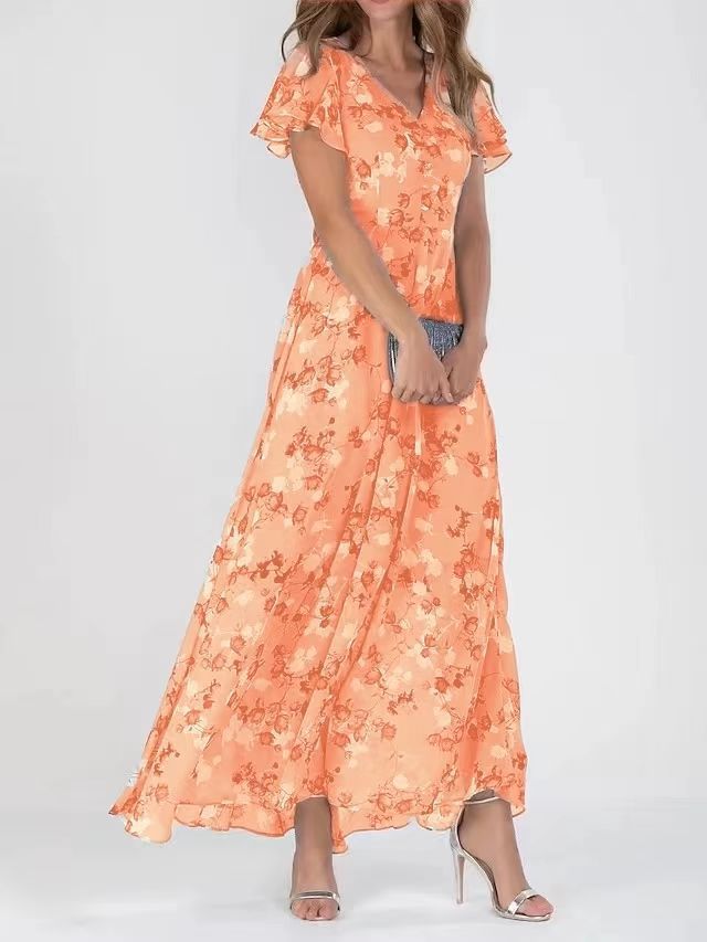 Beach Large Swing Dress Chiffon Floral Sleeve Dresses