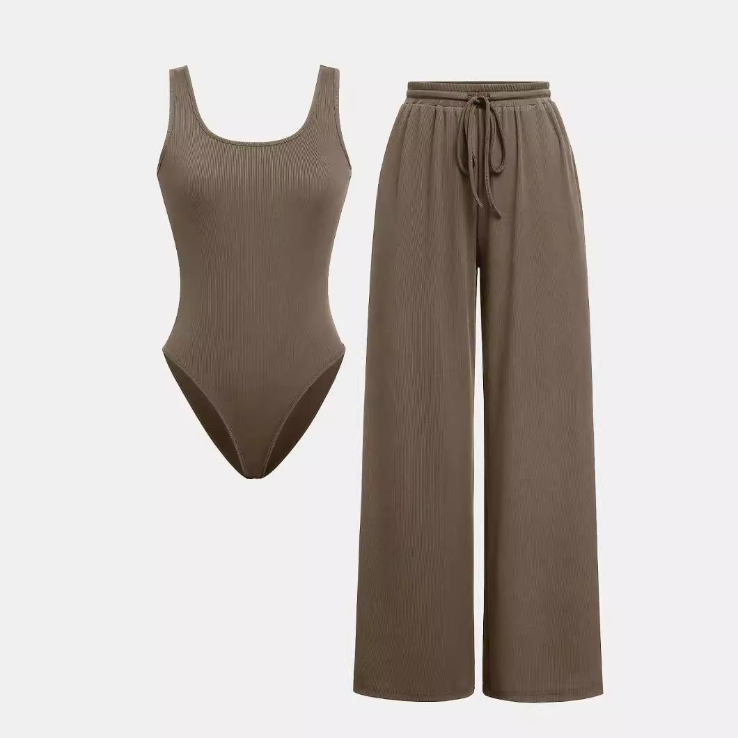 Women's Sleeveless Elastic Waist Wide Leg Casual Jumpsuits